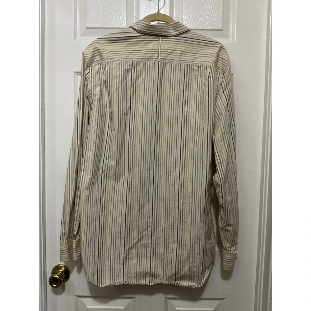 Banana Republic Men Classic Fit Long Sleeve‎ Shirt Stripe LARGE Neutral Tones